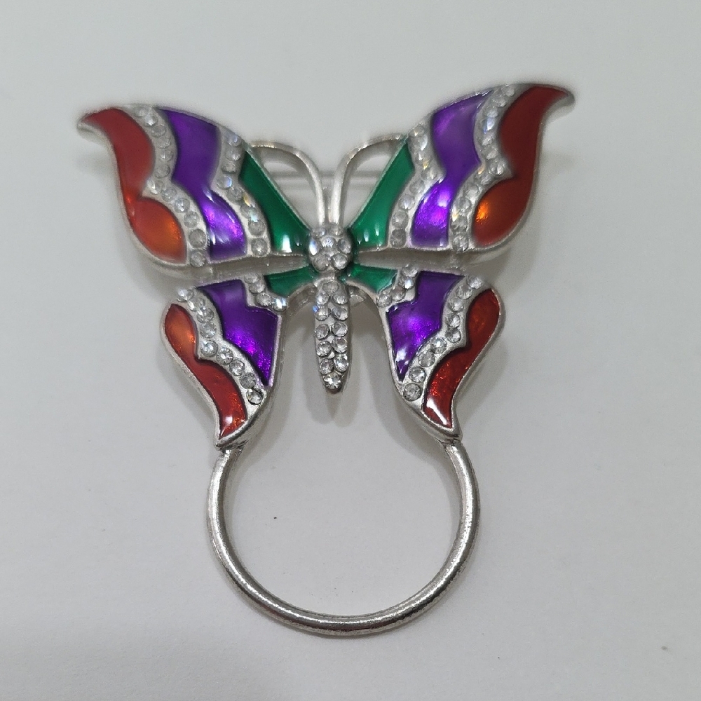 Vintage Multicolor Butterfly Scarf Ring Brooch